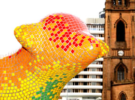 One of the city’s iconic Superlambananas looms over Liverpool.