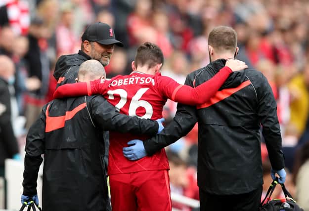 Andy Robertson limped off injured in Liverpool’s friendly against Athletic Bilbao. Picture: by Jan Kruger/Getty Images