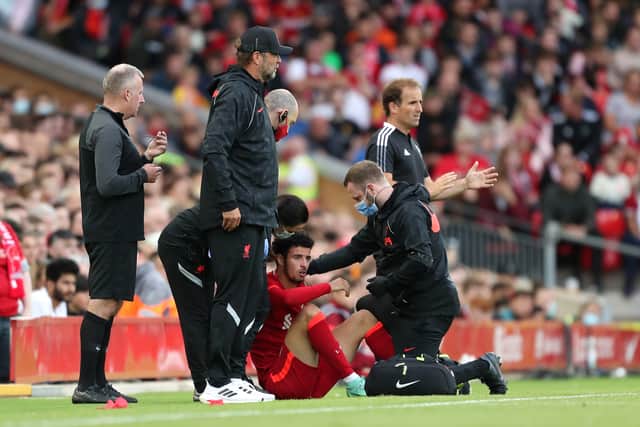 Curtis Jones suffered concussion for Liverpool against Osasuna. Picture: Lewis Storey/ Getty Images 