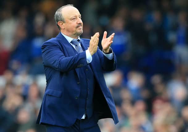 Rafa Benitez celebrates Everton’s 3-1 win over Southampton. Picture: LINDSEY PARNABY/AFP via Getty Images