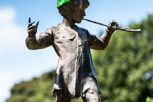 The Peter Pan statue in Sefton Park has been redressed by Mary Lamb.