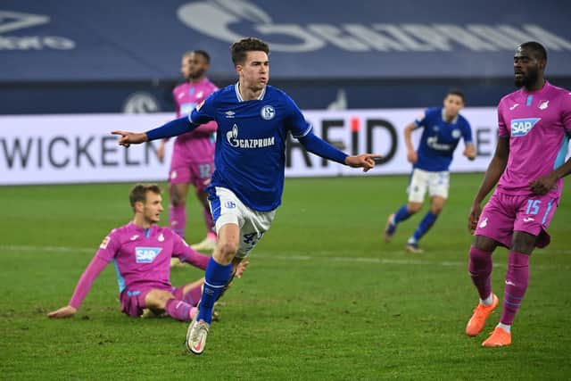 Matthew Hoppe celebrates scoring for Schalke. Picture: INA FASSBENDER/AFP via Getty Images