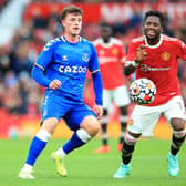 Nathan Broadhead in friendly action against Manchester United. Picture: LINDSEY PARNABY/AFP via Getty Images