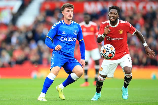 Nathan Broadhead in friendly action against Manchester United. Picture: LINDSEY PARNABY/AFP via Getty Images