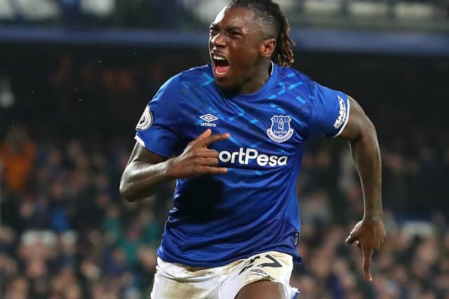 Moise Kean celebrates scoring for Everton against Newcastle in January 2020. Picture: Alex Livesey/ Getty Images 