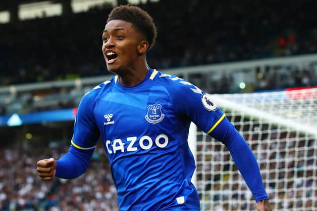 Demarai Gray celebrates his goal in Everton’s 2-2 draw against Leeds. Picture: Marc Atkins/Getty Images