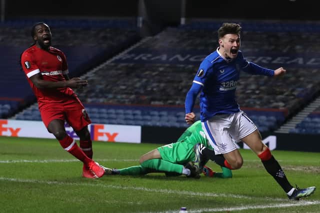 Nathan Patterson celebrates scoring for Rangers against Royal Antwerp in the Europa League last season. Picture: Ian MacNicol/Getty Images