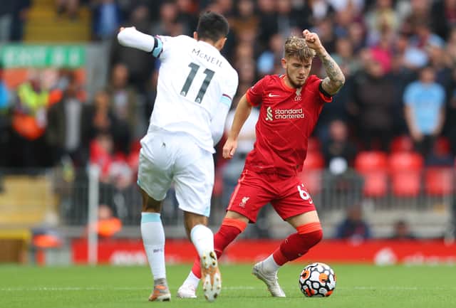 Harvey Elliott in action for Liverpool against Burnley. Picture: Catherine Ivill/Getty Images