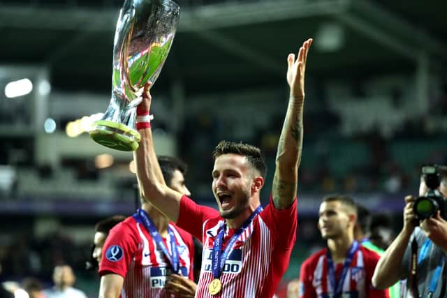Saul Niguez celebrates Atletico Madrid’s Super Cup success after defeating rivals Real Madrid in 2018. Picture: Alexander Hassenstein/Getty Images