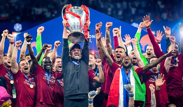 Liverpool manager Jurgen Klopp lifts the Champions League trophy in 2019. Photo: Michael Regan/Getty Images