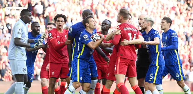Players clash as Reece James is sent off. Photo: Michael Regan/Getty Images