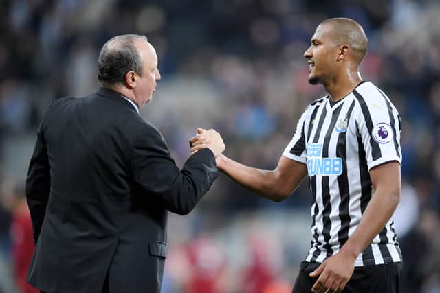 Rafa Benitez with Salomon Rondon during their time at Newcastle. Picture: Laurence Griffiths/Getty Images