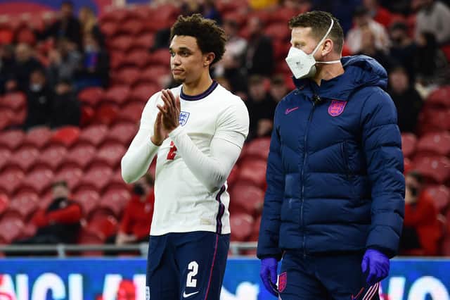 Trent Alexander-Arnold missed Euro 2020 after picking up an injury for England in their friendly against Asutria before the tournament. Picture: eter Powell - Pool/Getty Images