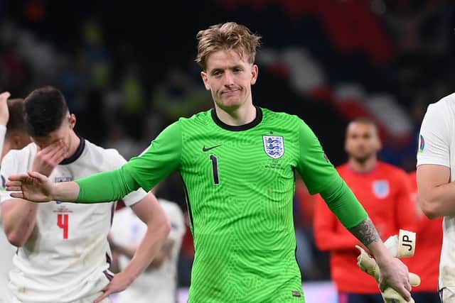 A disappointed Jordan Pickford after England’s Euro 2020 final defeat to Italy. Picture: Laurence Griffiths/Getty Images