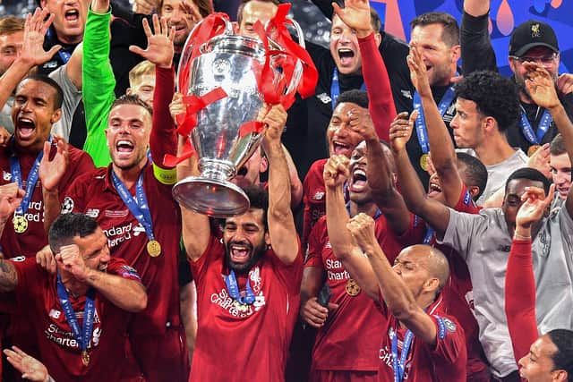 Mo Salah celebrates Liverpool’s Champions League success over Tottenham in 2019.  Picture: David Ramos/Getty Images