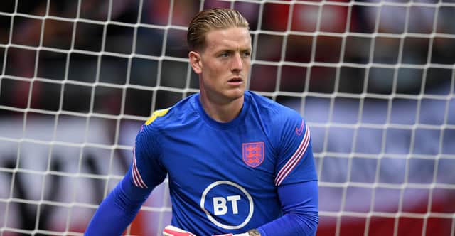 Jordan Pickford warms up ahead of England’s clash against Poland. Picture: Michael Regan/Getty Images