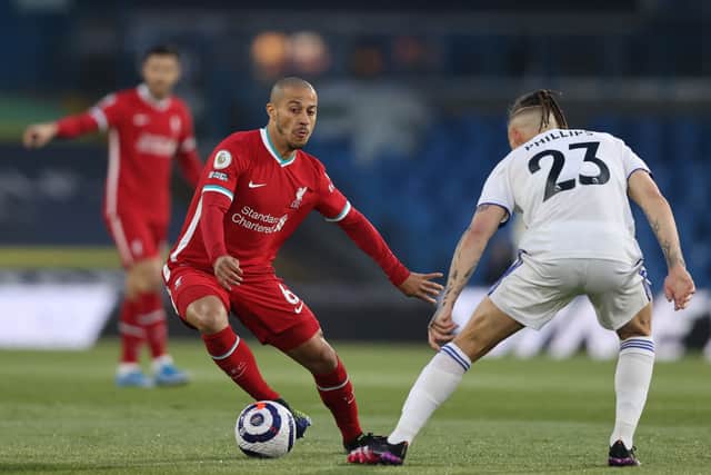 Thiago Alcantara in action against Leeds last season. Picture: CLIVE BRUNSKILL/POOL/AFP via Getty Images