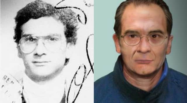 A mug shot from Matteo Messina Denaro’s driver’s license and an computer generated image what he might look line now. Image: Wikipedia/public domain