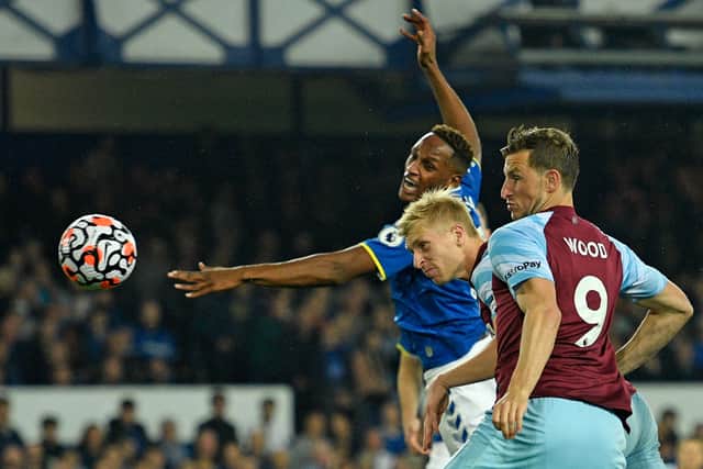 Ben Mee put Burnley in front against Everton. Picture: OLI SCARFF/AFP via Getty Images