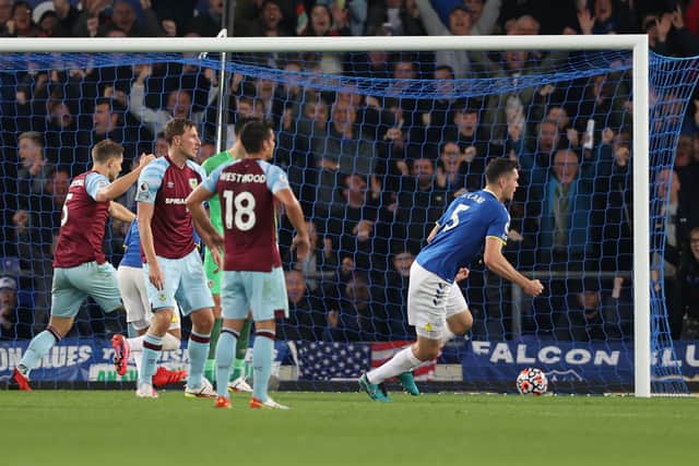 Michael Keeane celebrates equalising for Everton against Burnley. Picture: Clive Brunskill/Getty Images