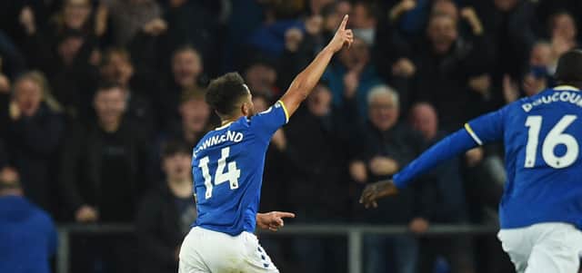 Andros Townsend celebrates his goal in Everton’s victory over Burnley. Picture: OLI SCARFF/AFP via Getty Images