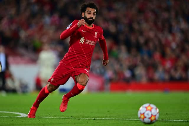 Liverpool’s Mo Salah in action against AC Milan. Picture: PAUL ELLIS/AFP via Getty Images