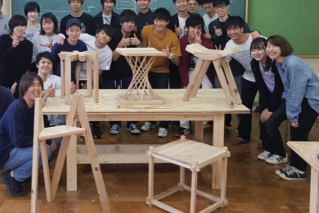 Hugh Miller travels to Japan to teach stool making workshop for Osaka architecture students. Image: hmillerbros