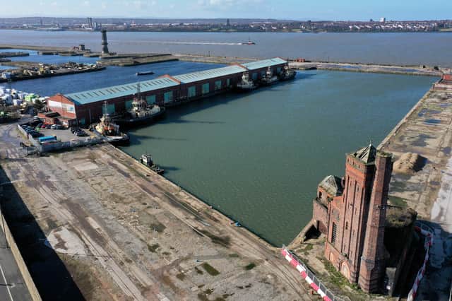  General aerial drone view of the Bramley Moore Dock where Everton plan to build their new stadium. Picture: Christopher Furlong/Getty Images