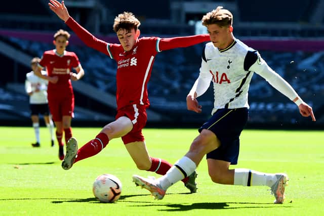 Conor BRadley in action for Liverpool under-23s against Tottenham. Picture: Tom Dulat/Getty Images