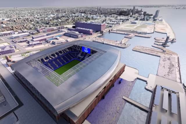An image of what Everton’s new stadium will look like. Image: EvertonFC/YouTube