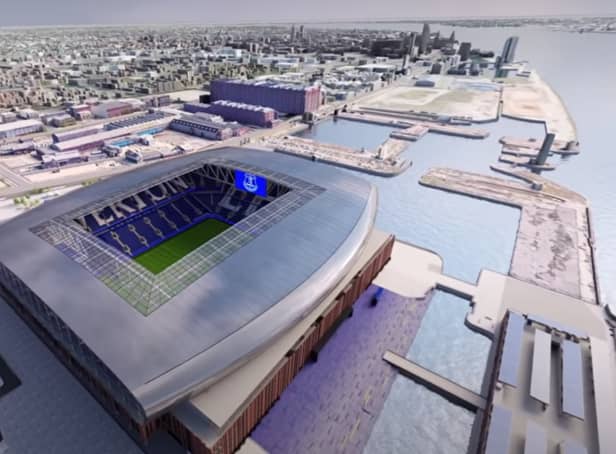 <p>An image of what Everton’s new stadium will look like. Image: EvertonFC/YouTube</p>