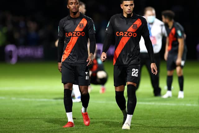 Demarai Gray and Ben Godfrey dejected after Everton’s loss at QPR. Picture: Ryan Pierse/Getty Images