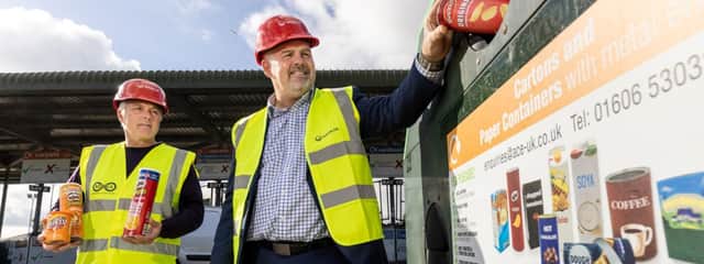  Michael Wake of Veolia, one of the partners in the scheme, and Carl Beer, MRWA Chief Executive, at Kirkby recycling centre. Image: MRWA
