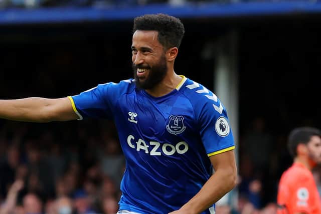 Andros Townsend celebrates his opening goal for Everton against Norwich. Picture: Alex Livesey/Getty Images