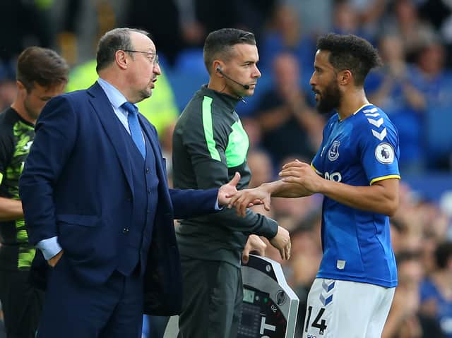 Everton boss Rafa Benitez with Andros Townsend. Picture: Alex Livesey/Getty Images