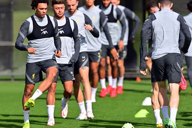 Trent Alexander-Arnold trained on the eve of the Porto clash. Picture:  PAUL ELLIS/AFP via Getty Images