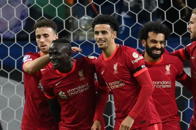 Liverpool celebrate Mo Salah’s opener against Porto. Picture: David Ramos/Getty Images