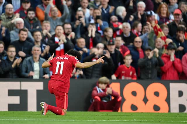 Salah scored a sensational solo goal at Anfield. Credit: Getty.