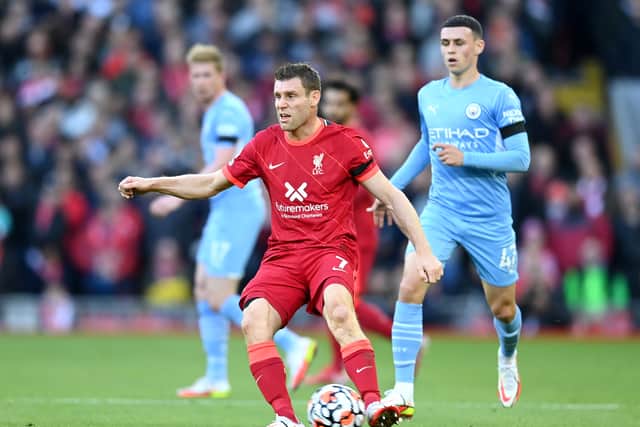 James Milner on the ball for Liverpool against Manchester City. Picture: Michael Regan/Getty Images