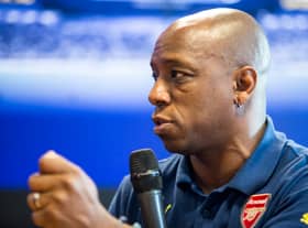 Ian Wright, former Arsenal player, speaks during a Q&A at the Barclays office during the Barclays Asia Trophy  (Photo by Charles Pertwee/Getty Images for Barclays Asia Trophy)