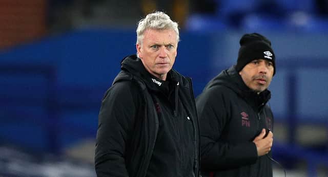 David Moyes in the Goodison Park technical area as West Ham boss. Picture: Peter Byrne - Pool/Getty Images