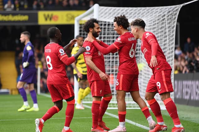 Mo Salah celebrates scoring for Liverpool against Watford. Picture: Justin Setterfield/Getty Images