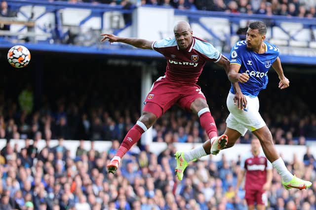 Salomon Rondon saw a glancing header go wide for Everton against West Ham. Picture: Richard Heathcote/Getty Images