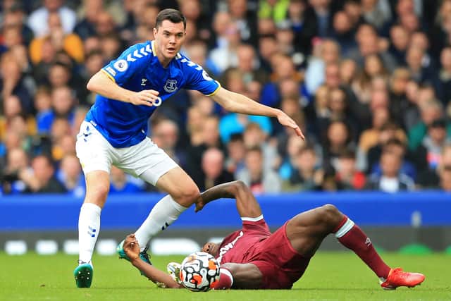 Michael Keane in action for Everton against West Ham. Picture: LINDSEY PARNABY/AFP via Getty Images
