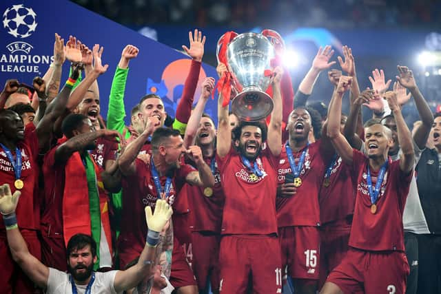 Mo Salah elebrates Liverpool’s Champions League triumph in 2019. Picture: Michael Regan/Getty Images
