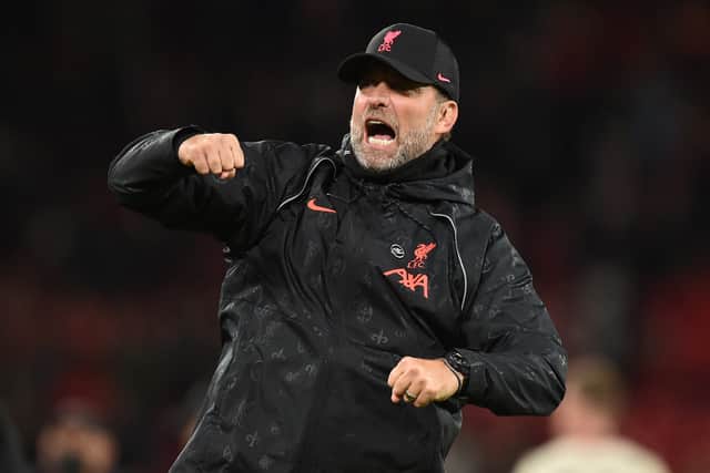Jurgen Klopp celebrates Liverpool’s victory over Man Utd. Picture: OLI SCARFF/AFP via Getty Images