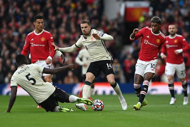 Jordan Henderson in action against Manchester United. Photo: Shaun Botterill/Getty Images