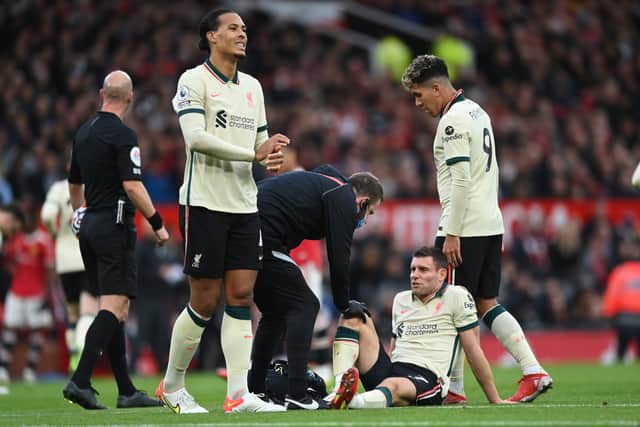 James Milner suffered a hamstring problem against Man Utd. Picture: Shaun Botterill/Getty Images
