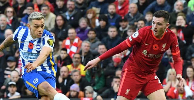  Leandro Trossard bags Brighton’s equaliser against Liverpool. Picture:PAUL ELLIS/AFP via Getty Images