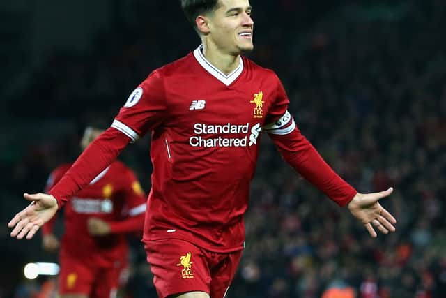 Philippe Coutinho celebrates scoring for Liverpool against Swansea in December 2017. Picture: Jan Kruger/Getty Images